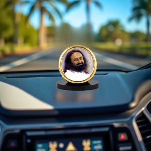 Car Desk/Table Top Sri Sri Ravi Shankar Metal Golden Photo Stand 2x2 Inches, Compact & Stylish Spiritual Display for Car, Home & Office (Pack of 1) (F18526)