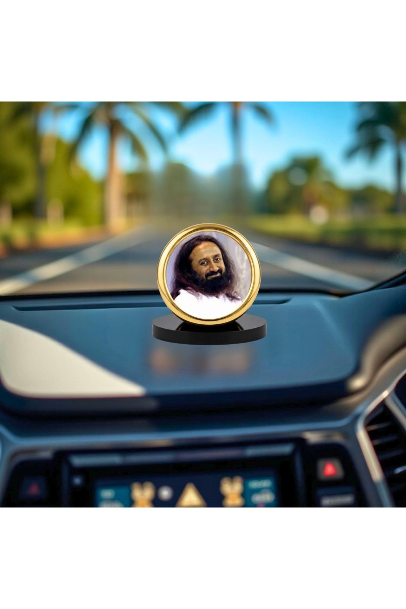 Car Desk/Table Top Sri Sri Ravi Shankar Metal Golden Photo Stand 2x2 Inches, Compact & Stylish Spiritual Display for Car, Home & Office (Pack of 1) (F18526)