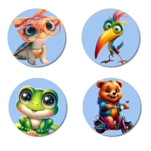 Turtle, Woodpecker, Frog, Bear Fridge Magnets 4 Piece Set | 3 Inch Round Wall Fridge Decor (F23165) Turtle, Woodpecker, Frog, Bear Fridge Magnets 4 Piece Set | 3 Inch Round Wall Fridge Decor (F23165)