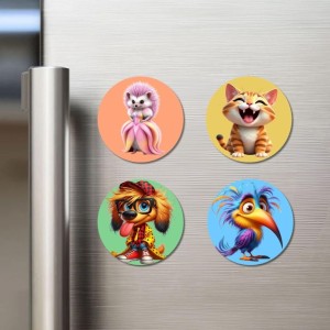 Hedgehog, Cat, Dog, and Toucan. Fridge Magnets 4 Piece Set | 3 Inch Round Wall Fridge Decor (F22997) Hedgehog, Cat, Dog, and Toucan. Fridge Magnets 4 Piece Set | 3 Inch Round Wall Fridge Decor (F22997)