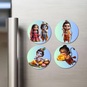 Radha and Krishna, Ram, Krishna, Hanuman Fridge Magnets 4 Piece Set | 3 Inch Round Wall Fridge Decor (F23191) Radha and Krishna, Ram, Krishna, Hanuman Fridge Magnets 4 Piece Set | 3 Inch Round Wall Fridge Decor (F23191)