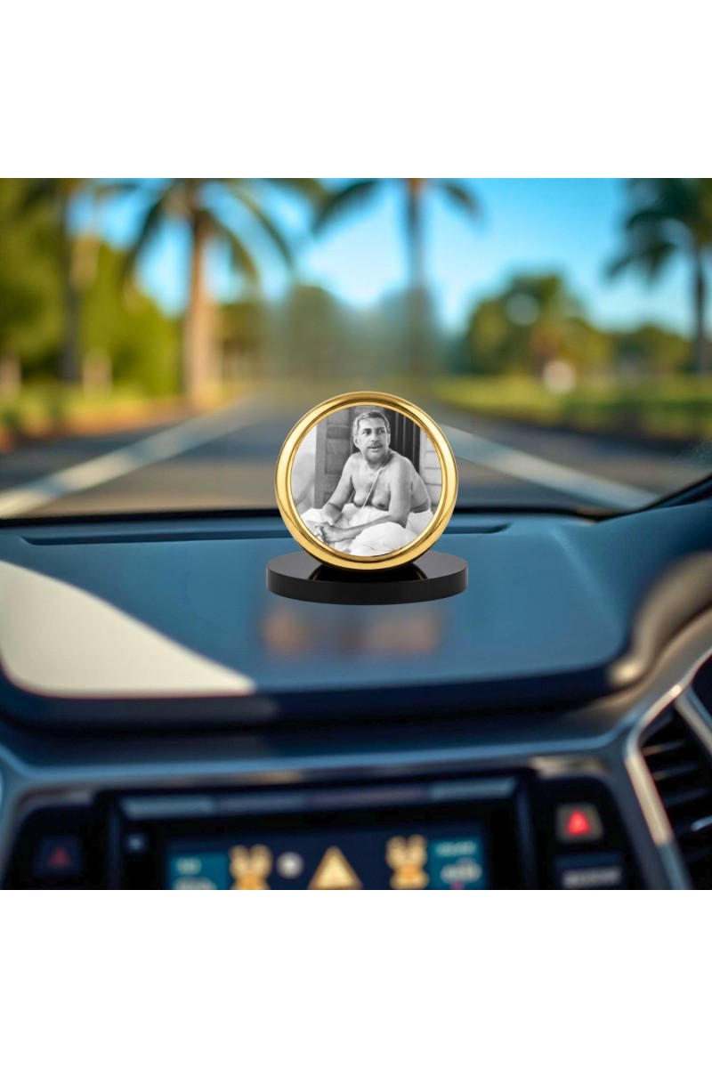 Car Desk/Table Top Sri Sri Thakur Anukul Chandra Metal Golden Photo Stand 2x2 Inches, Compact & Stylish Spiritual Display for Car, Home & Office (Pack of 1) (F18477)