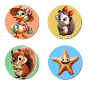 Duck, Hedgehog, Squirrel, and Starfish. Fridge Magnets 4 Piece Set | 3 Inch Round Wall Fridge Decor (F22968) Duck, Hedgehog, Squirrel, and Starfish. Fridge Magnets 4 Piece Set | 3 Inch Round Wall Fridge Decor (F22968)