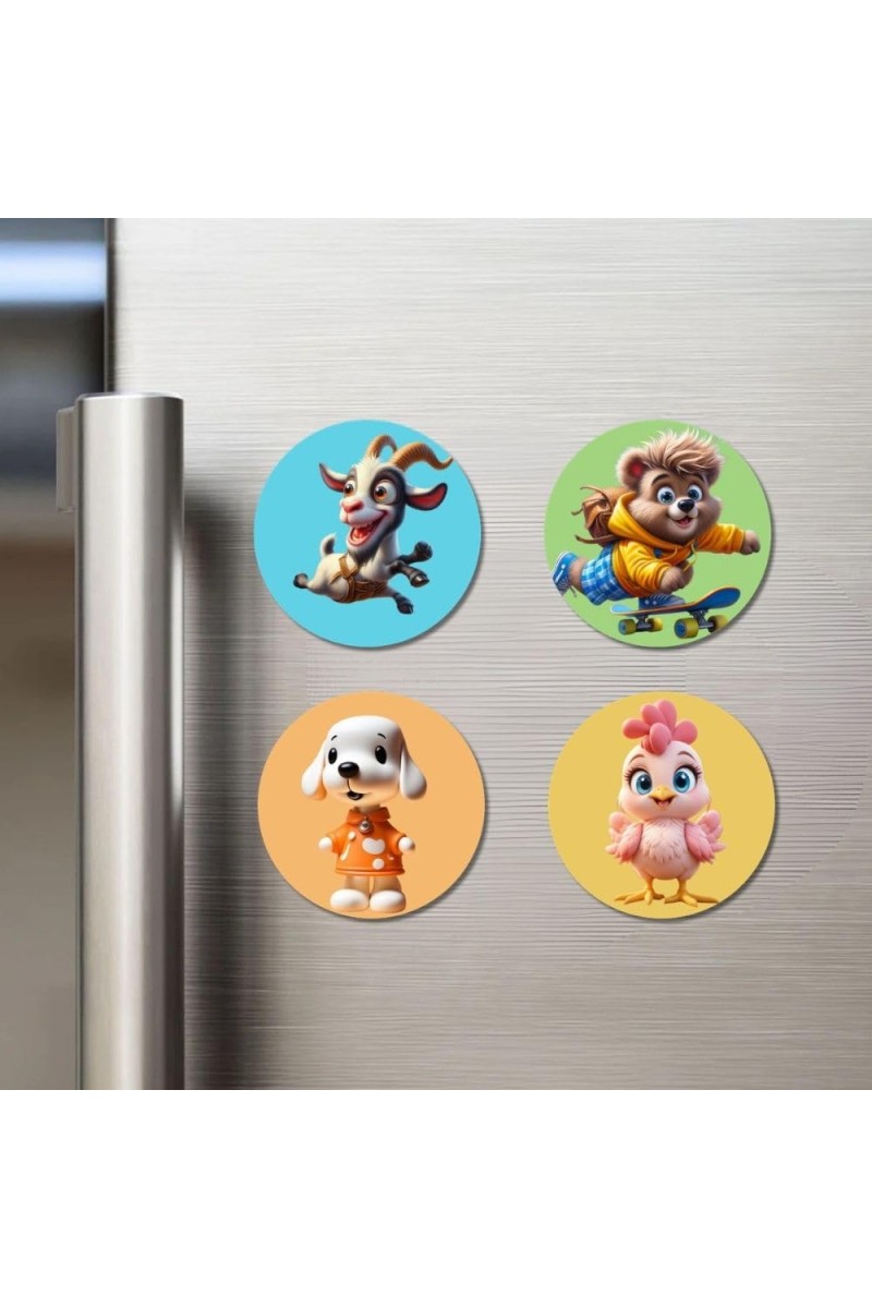 Zebra, Tiger, Lion, and Panda. Fridge Magnets 4 Piece Set | 3 Inch Round Wall Fridge Decor (F22854)