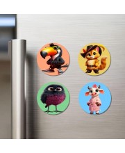 Toucan, Squirrel, Bird, and Cow. Fridge Magnets 4 Piece Set | 3 Inch Round Wall Fridge Decor (F23018) Toucan, Squirrel, Bird, and Cow. Fridge Magnets 4 Piece Set | 3 Inch Round Wall Fridge Decor (F23018)