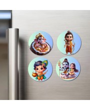ShivaParvati,Ganesha,ram Fridge Magnets 4 Piece Set | 3 Inch Round Wall Fridge Decor (F22774)