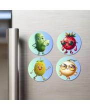 Cucumber, Tomato, Pear, Onion Fridge Magnets 4 Piece Set | 3 Inch Round Wall Fridge Decor (F23315)
