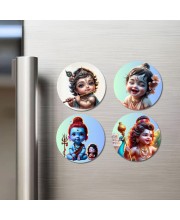 Ganesha, Rama, and Shiva. Fridge Magnets 4 Piece Set | 3 Inch Round Wall Fridge Decor (F22764)