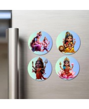 Maa Kali, Maa Durga, Maa Parvati & Maa Lakshmi Fridge Magnets 4 Piece Set | 3 Inch Round Wall Fridge Decor (F23185)