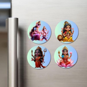 Maa Kali, Maa Durga, Maa Parvati & Maa Lakshmi Fridge Magnets 4 Piece Set | 3 Inch Round Wall Fridge Decor (F23185)