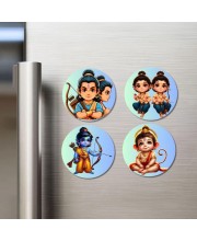 Ram, Luv Kush, Krishna, Hanuman Fridge Magnets 4 Piece Set | 3 Inch Round Wall Fridge Decor (F23222)