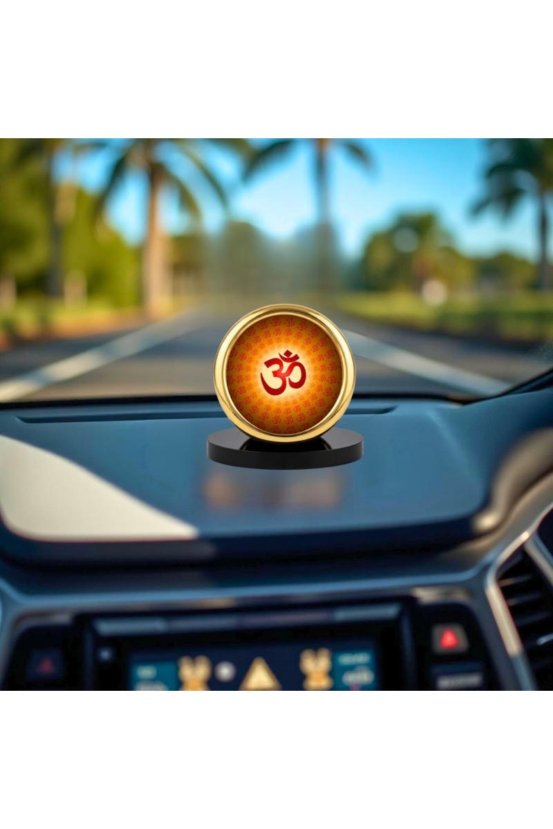 Car Desk/Table Top Om Symbol Metal Golden Photo Stand 2x2 Inches, Compact & Stylish Spiritual Display for Car, Home & Office (Pack of 1) (F18669)