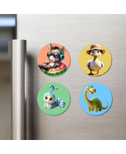 Donkey, Duck, Caterpillar, and Dinosaur. Fridge Magnets 4 Piece Set | 3 Inch Round Wall Fridge Decor (F22973)