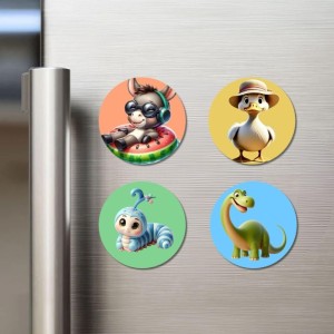 Donkey, Duck, Caterpillar, and Dinosaur. Fridge Magnets 4 Piece Set | 3 Inch Round Wall Fridge Decor (F22973) Donkey, Duck, Caterpillar, and Dinosaur. Fridge Magnets 4 Piece Set | 3 Inch Round Wall Fridge Decor (F22973)