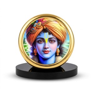 Car Desk/Table Top Lord Krishna Metal Golden Photo Stand 2x2 Inches, Compact & Stylish Spiritual Display for Car, Home & Office (Pack of 1) (F18458)