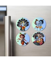 Krishna Fridge Magnets 4 Piece Set | 3 Inch Round Wall Fridge Decor (F23214)