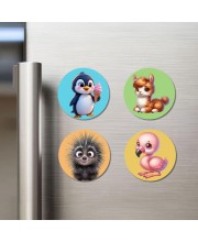 Penguin, Llama, Porcupine, and Flamingo. Fridge Magnets 4 Piece Set | 3 Inch Round Wall Fridge Decor (F22869)