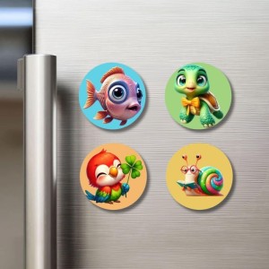 Fish, Turtle, Parrot, and Snail. Fridge Magnets 4 Piece Set | 3 Inch Round Wall Fridge Decor (F22914) Fish, Turtle, Parrot, and Snail. Fridge Magnets 4 Piece Set | 3 Inch Round Wall Fridge Decor (F22914)