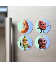 Sausage, Steak, Banana, Fig Fridge Magnets 4 Piece Set | 3 Inch Round Wall Fridge Decor (F23304)