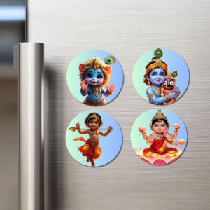 Krishna, Baby Lakshmi Fridge Magnets 4 Piece Set | 3 Inch Round Wall Fridge Decor (F23259) Krishna, Baby Lakshmi Fridge Magnets 4 Piece Set | 3 Inch Round Wall Fridge Decor (F23259)