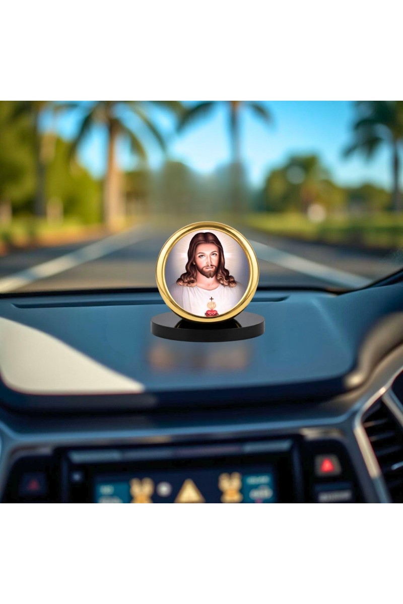 Car Desk/Table Top Lord Jesus Metal Golden Photo Stand 2x2 Inches, Compact & Stylish Spiritual Display for Car, Home & Office (Pack of 1) (F18794)