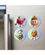 Pomegranate, Onion, Kiwi, Peach Fridge Magnets 4 Piece Set | 3 Inch Round Wall Fridge Decor (F23275)