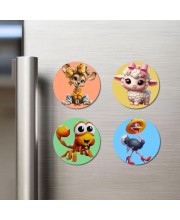 Deer, Sheep, Scorpion, and Ostrich. Fridge Magnets 4 Piece Set | 3 Inch Round Wall Fridge Decor (F22989)