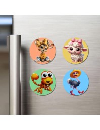 Deer, Sheep, Scorpion, and Ostrich. Fridge Magnets 4 Piece Set | 3 Inch Round Wall Fridge Decor (F22989)