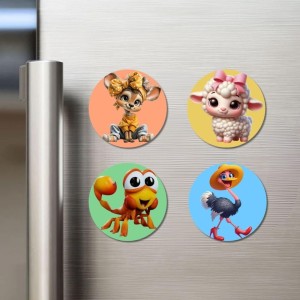 Deer, Sheep, Scorpion, and Ostrich. Fridge Magnets 4 Piece Set | 3 Inch Round Wall Fridge Decor (F22989) Deer, Sheep, Scorpion, and Ostrich. Fridge Magnets 4 Piece Set | 3 Inch Round Wall Fridge Decor (F22989)