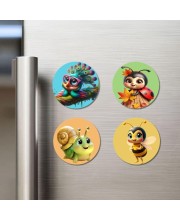 Cat, Squirrel, Koala, and Giraffe. Fridge Magnets 4 Piece Set | 3 Inch Round Wall Fridge Decor (F22859)