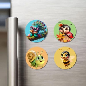 Cat, Squirrel, Koala, and Giraffe. Fridge Magnets 4 Piece Set | 3 Inch Round Wall Fridge Decor (F22859) Cat, Squirrel, Koala, and Giraffe. Fridge Magnets 4 Piece Set | 3 Inch Round Wall Fridge Decor (F22859)
