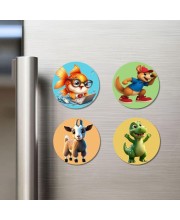 Tiger, Crab, Penguin, and Hedgehog. Fridge Magnets 4 Piece Set | 3 Inch Round Wall Fridge Decor (F22931) Tiger, Crab, Penguin, and Hedgehog. Fridge Magnets 4 Piece Set | 3 Inch Round Wall Fridge Decor (F22931)