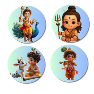 Krishna, Radha, Ganesha, and Hanuman. Fridge Magnets 4 Piece Set | 3 Inch Round Wall Fridge Decor (F22790) Krishna, Radha, Ganesha, and Hanuman. Fridge Magnets 4 Piece Set | 3 Inch Round Wall Fridge Decor (F22790)