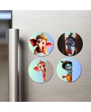Ganesha, Krishna, Ganesha, Krishna Fridge Magnets 4 Piece Set | 3 Inch Round Wall Fridge Decor (F23225)