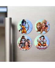 Ganesha, Shiva, Durga, Rama, and Parvati. Fridge Magnets 4 Piece Set | 3 Inch Round Wall Fridge Decor (F22795)