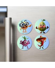 Orange, Pear, Onion, Chilli Fridge Magnets 4 Piece Set | 3 Inch Round Wall Fridge Decor (F23329)