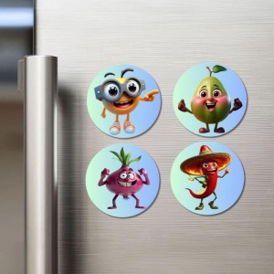 Orange, Pear, Onion, Chilli Fridge Magnets 4 Piece Set | 3 Inch Round Wall Fridge Decor (F23329)