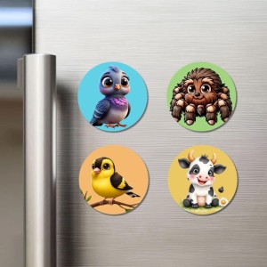 Pigeon, Spider, Goldfinch, and Cow. Fridge Magnets 4 Piece Set | 3 Inch Round Wall Fridge Decor (F22925) Pigeon, Spider, Goldfinch, and Cow. Fridge Magnets 4 Piece Set | 3 Inch Round Wall Fridge Decor (F22925)