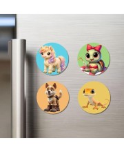 Eagle, Bear, Red Panda, and Hippo. Fridge Magnets 4 Piece Set | 3 Inch Round Wall Fridge Decor (F22884)