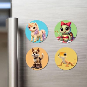 Eagle, Bear, Red Panda, and Hippo. Fridge Magnets 4 Piece Set | 3 Inch Round Wall Fridge Decor (F22884)