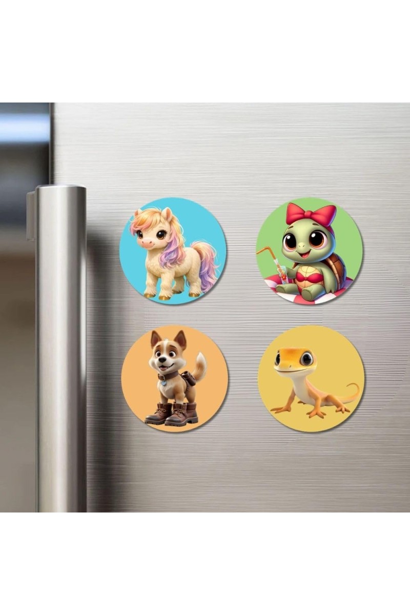 Eagle, Bear, Red Panda, and Hippo. Fridge Magnets 4 Piece Set | 3 Inch Round Wall Fridge Decor (F22884)