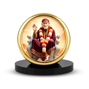 Car Desk/Table Top Lord Saibaba Metal Golden Photo Stand 2x2 Inches, Compact & Stylish Spiritual Display for Car, Home & Office (Pack of 1) (F18761)