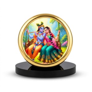 Car Desk/Table Top Radha Krishna Metal Golden Photo Stand 2x2 Inches, Compact & Stylish Spiritual Display for Car, Home & Office (Pack of 1) (F18915)