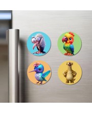 Swan, Parrot, Hummingbird, and Meerkat. Fridge Magnets 4 Piece Set | 3 Inch Round Wall Fridge Decor (F22905)