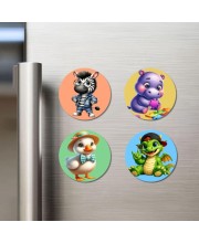 Zebra, Hippo, Duck, Dragon Fridge Magnets 4 Piece Set | 3 Inch Round Wall Fridge Decor (F22971) Zebra, Hippo, Duck, Dragon Fridge Magnets 4 Piece Set | 3 Inch Round Wall Fridge Decor (F22971)