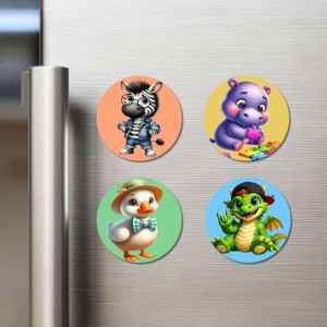 Zebra, Hippo, Duck, Dragon Fridge Magnets 4 Piece Set | 3 Inch Round Wall Fridge Decor (F22971) Zebra, Hippo, Duck, Dragon Fridge Magnets 4 Piece Set | 3 Inch Round Wall Fridge Decor (F22971)