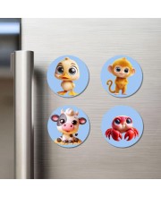 Duck, Monkey, Cow, and Crab. Fridge Magnets 4 Piece Set | 3 Inch Round Wall Fridge Decor (F23131)