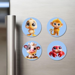 Duck, Monkey, Cow, and Crab. Fridge Magnets 4 Piece Set | 3 Inch Round Wall Fridge Decor (F23131) Duck, Monkey, Cow, and Crab. Fridge Magnets 4 Piece Set | 3 Inch Round Wall Fridge Decor (F23131)