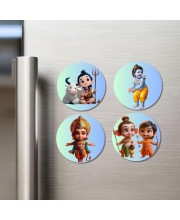 Shiva, Krishna, Hanuman, Rama, and Lakshmana. Fridge Magnets 4 Piece Set | 3 Inch Round Wall Fridge Decor (F22824)