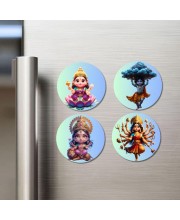 Maa Lakshmi, Krishna, Maa Parvati, Maa Durga Fridge Magnets 4 Piece Set | 3 Inch Round Wall Fridge Decor (F23188)